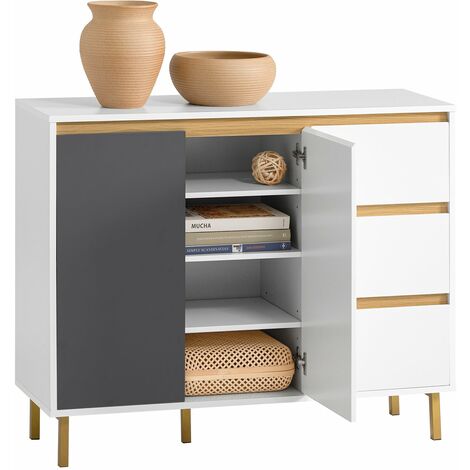 Aparador Recibidor Mueble de Almacenamiento con 2 Puertas y 3 cajones 97 x 34 x 80 cm FSB69-W SoBuy ES