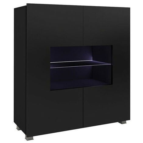 Aparador Remus, Negro + Negro brillante, 107x100cm, Número de puertas: 235cm, Vidrio templado, Aglomerado laminado