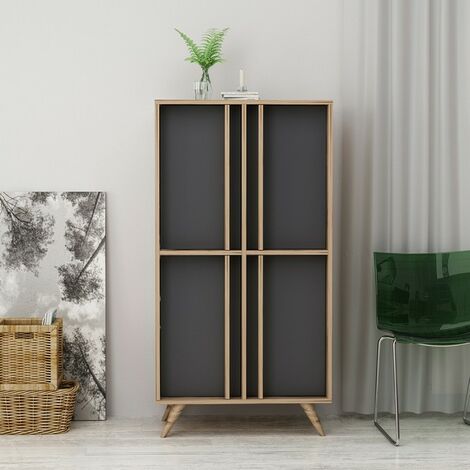 Aparador Rilla Mueble - con Puertas - para Salon, Entrada - Nogal, Antracita en Madera, 72 x 35 x 139 cm