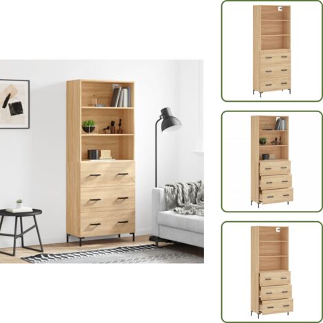 Aparador roble - vidaXL Aparador alto madera contrachapada color roble 69,5x34x180 cm - Mueble de madera