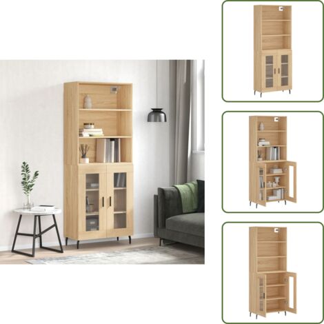 Aparador roble - vidaXL Aparador alto madera contrachapada color roble 69,5x34x180 cm - Mueble de madera