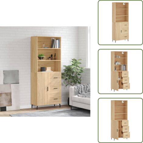 Aparador roble - vidaXL Aparador alto madera contrachapada color roble 69,5x34x180 cm - Mueble de madera
