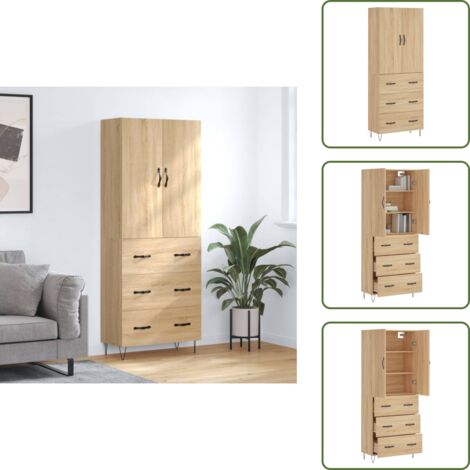 Aparador roble - vidaXL Aparador alto madera contrachapada color roble 69,5x34x180 cm - Muebles de madera