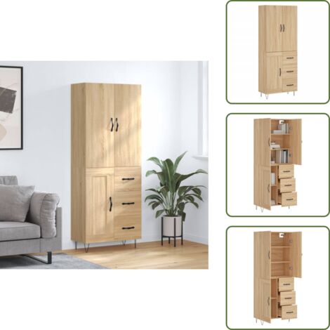 Aparador roble - vidaXL Aparador alto madera contrachapada color roble 69,5x34x180 cm - Muebles de madera
