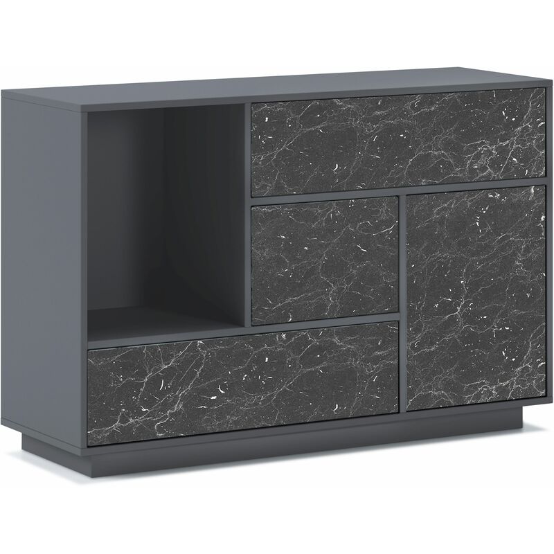 

Aparador salón Comedor, Mueble Auxiliar Buffet MARMOL 1 Puerta, 3 cajones. Color estructura GRIS OSCURO, color puerta y cajones MARMOL NEGRO MATE.