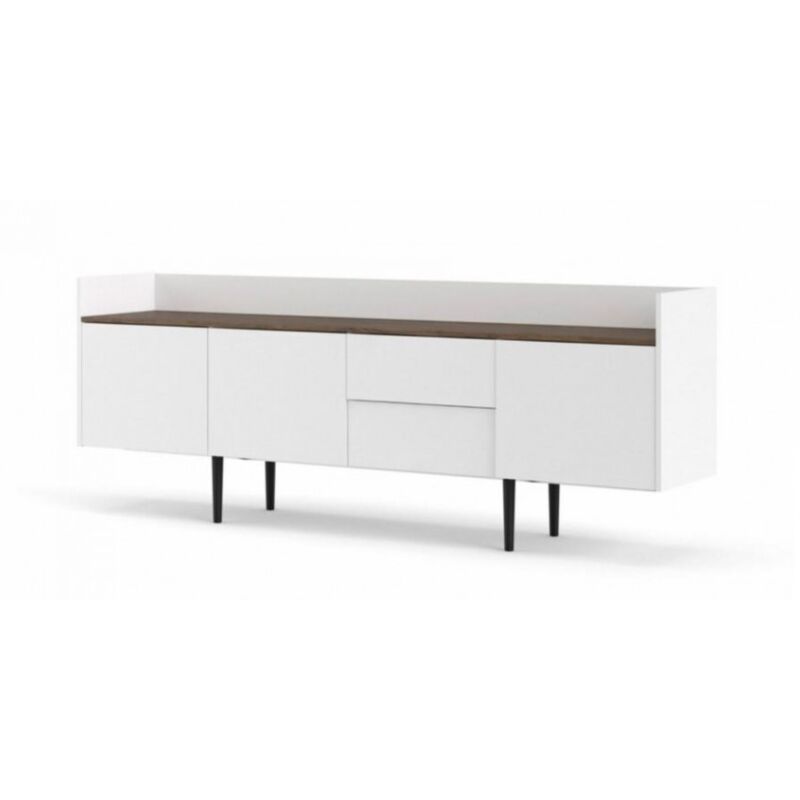 

Caesaroo - Aparador salón 195x40 cm Blanco mate y nogal con tres puertas y dos cajones | Blanco y nogal