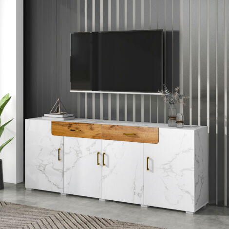 Aparador salon 208x39,5x80cm con 2 cajones 4 puertas, Aparadores pasillo, aglomerado, blanco