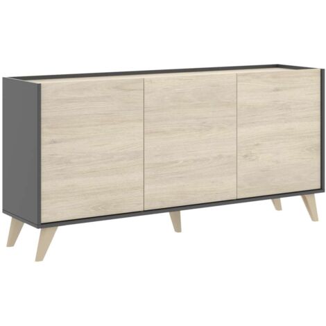 Aparador salón Cazalilla 3 puertas acabado grafito-natural, 75 cm(alto)155 cm(ancho)43 cm(largo)