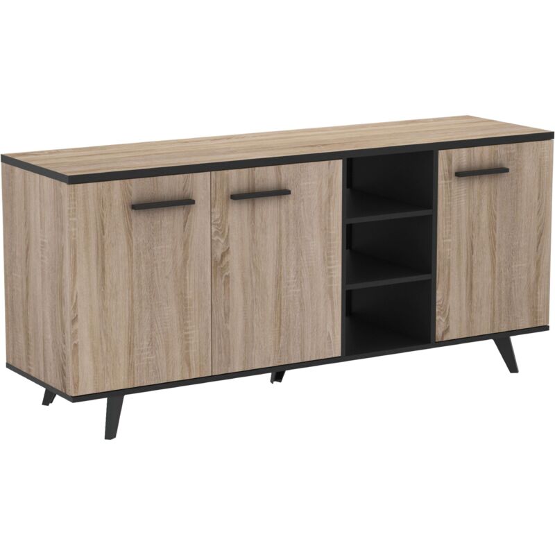 

Aparador salón Comedor Way Auxiliar Color Negro y Roble Armario estantes Regulables 161x44x73