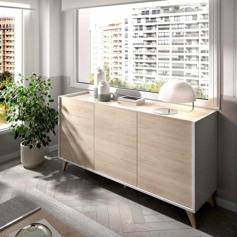 

Fanmuebles - Aparador 3 puertas Ness | Color: BLANCO - NATURAL - BLANCO - NATURAL