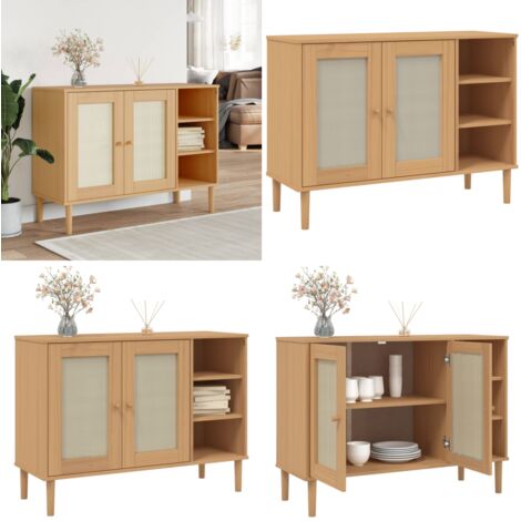 Aparador SENJA aspecto de ratán madera pino marrón 112x40x80 cm - Aparador de ratán - Aparador de pino