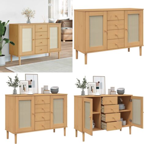 Aparador SENJA aspecto de ratán madera pino marrón 112x40x80 cm - Aparador de ratán - Aparador de pino