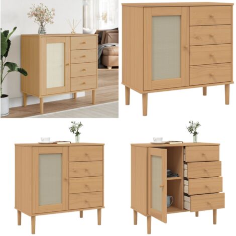 Aparador SENJA aspecto de ratán madera pino marrón 80x40x80 cm - Aparador de madera - Ratán sintético