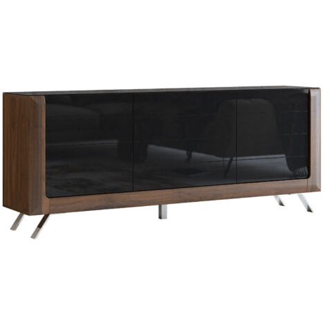 Aparador Sovera 103, Nuez + Negro brillante, 81x199cm, Número de puertas: 344cm, MDF, Aglomerado laminado