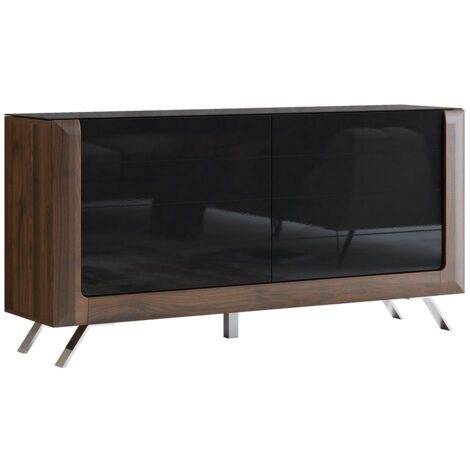 Aparador Sovera 107, Nuez + Negro brillante, 81x160cm, Número de puertas: 244cm, MDF, Aglomerado laminado