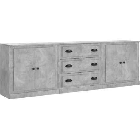 Aparador tipo buffet cómoda armario de almacenamiento organizador para cocina sala de estar 3 piezas madera de ingeniería gris 020037122