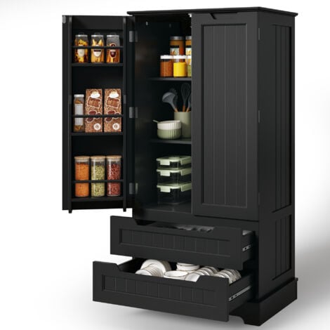 Aparadore Vitrina Negro Bealife Armario de Organización 120 cm Mueble de Cocina 5 Estantes 2 Puertas 2 Cajones para Salón Habitación Oficina