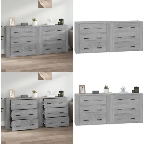 Aparadores 2 piezas madera contrachapada gris Sonoma - Aparadores de madera contrachapada - Aparadores para casa