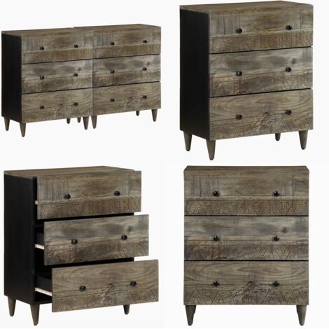 Aparadores 2 uds de madera maciza de mango gris claro - Aparadores de mango - Aparadores de cocina