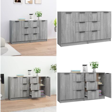 Aparadores 2 uds madera contrachapada gris Sonoma 60x30x70 cm - Aparadores de contrachapado - Aparadores gris Sonoma