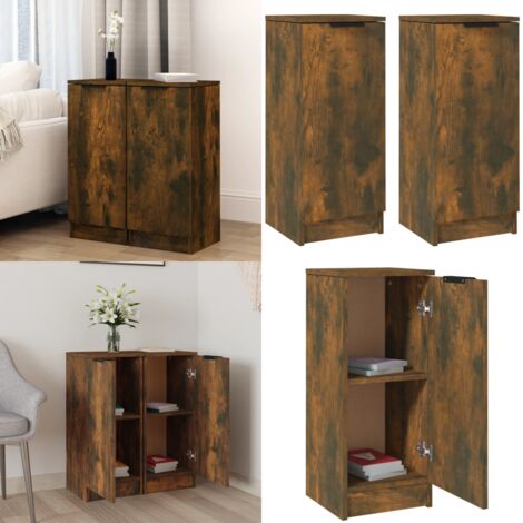 Aparadores 2 uds madera contrachapada roble ahumado 30x30x70 cm - Armario - Madera contrachapada