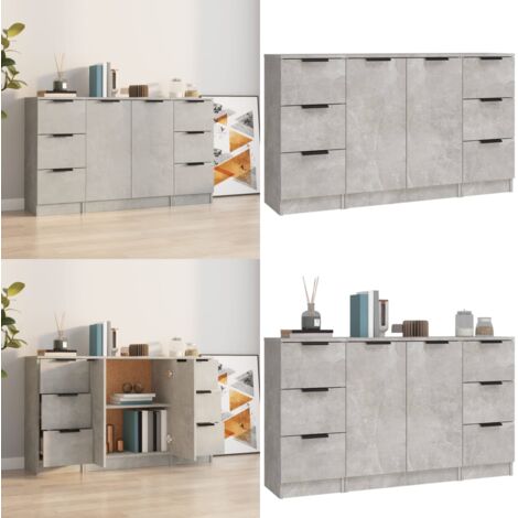 Aparadores 3 piezas madera contrachapada gris cemento - Aparadores con cajones - Aparadores con puertas
