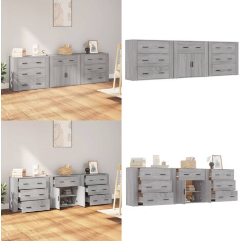 Aparadores 3 piezas madera contrachapada gris Sonoma - Aparadores de madera contrachapada - Aparadores para casa