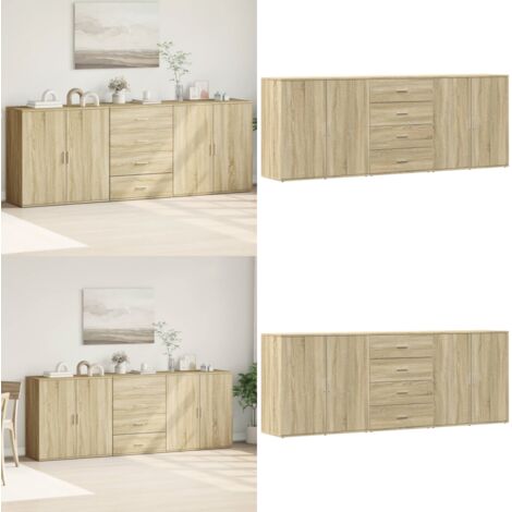 Aparadores 3 uds madera contrachapada color roble sonoma - Aparadores de madera contrachapada - Aparadores de roble Sonoma
