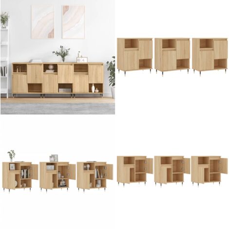 Aparadores 3 uds madera contrachapada color roble sonoma - Aparadores de roble - Aparadores de almacenamiento