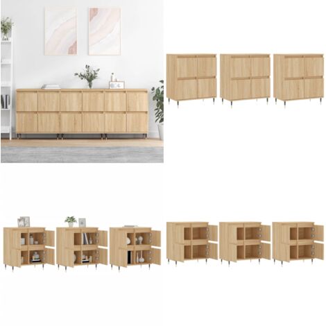 Aparadores 3 uds madera contrachapada color roble sonoma - Aparadores de roble - Aparadores de almacenamiento