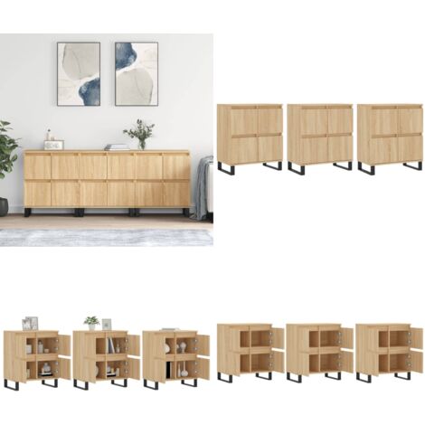 Aparadores 3 uds madera contrachapada color roble sonoma - Aparadores de roble - Aparadores de almacenamiento