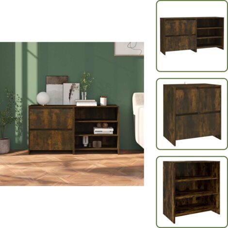 Aparadores con estantes - vidaXL Aparador de 2 piezas madera manufacturada color roble ahumado - Aparadores con puertas