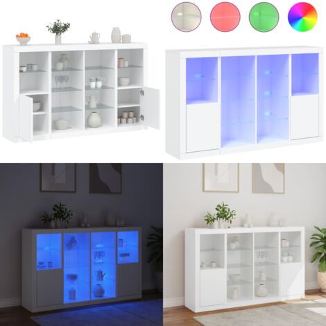 Aparadores con luces LED 3 piezas madera de ingeniería blanco - Aparadores con luz - Aparadores de madera