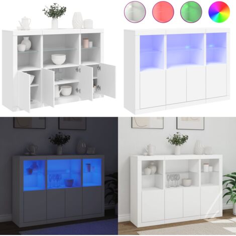 Aparadores con luces LED 3 piezas madera de ingeniería blanco - Aparadores con luz - Aparadores de madera