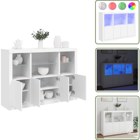 Aparadores con luz RGB - vidaXL Aparadores con luces LED 3 piezas madera de ingeniería blanco - Aparadores decorativos
