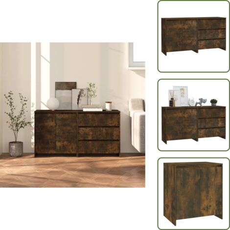 Aparadores con puertas - vidaXL Aparador de 2 piezas madera manufacturada color roble ahumado - Aparadores con cajones