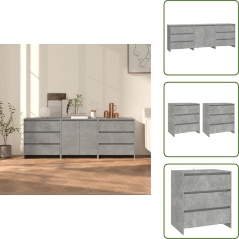 Aparadores con puertas - vidaXL Aparador de 3 piezas madera manufacturada gris hormigón - Aparadores con cajones