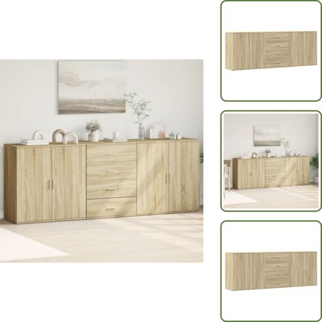 Aparadores de almacenamiento - vidaXL Aparadores 3 uds madera contrachapada color roble sonoma - Aparadores modernos