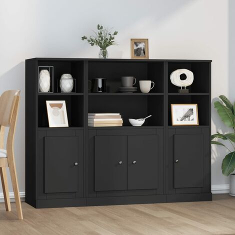 Aparadores de comedor Armarios de cocina Muebles Aparador altos 3 piezas madera contrachapada negro BHU14101 MaisonChic