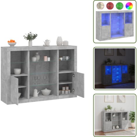 Aparadores de ingeniería - vidaXL Aparador con luz LED 3 pzas madera de ingeniería gris hormigón - Aparadores para salón