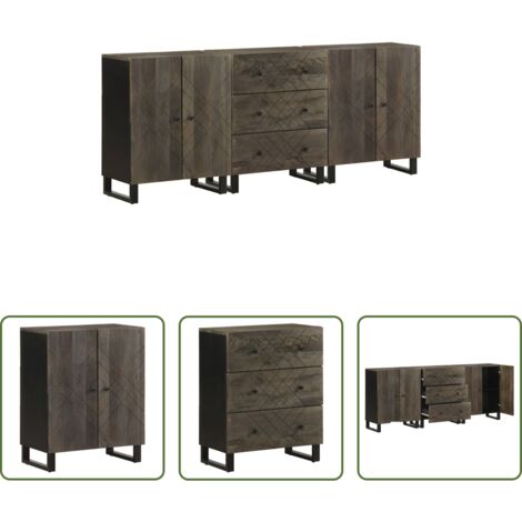 Aparadores de mango -  Aparadores 3 piezas madera maciza mango negro 60x33x75 cm