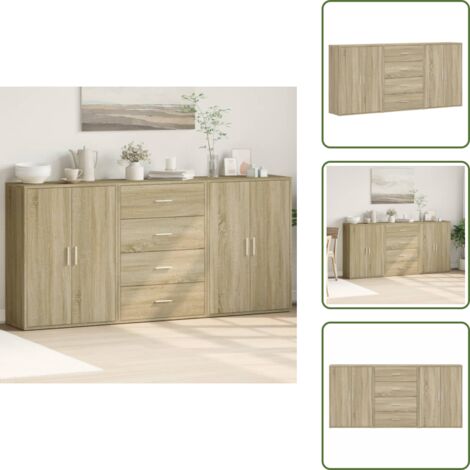 Aparadores de roble Sonoma - vidaXL Aparadores 3 uds madera de ingeniería roble Sonoma 60x31x84 cm - Aparadores de almacenamiento