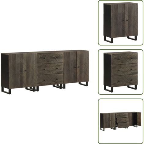 Aparadores decorativos - vidaXL Aparadores 3 piezas madera maciza mango negro 60x33x75 cm - Aparadores de almacenamiento