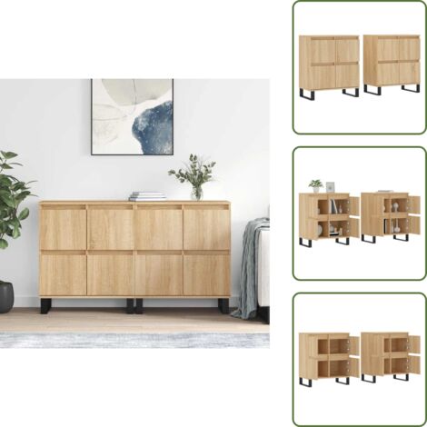 Aparadores para casa - vidaXL Aparadores 2 piezas madera contrachapada color roble sonoma - Aparadores de almacenamiento