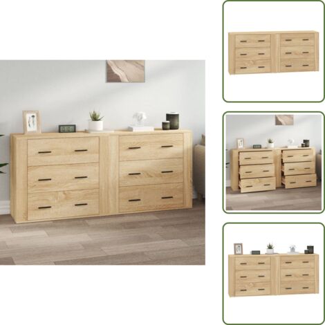 Aparadores para casa - vidaXL Aparadores 2 piezas madera contrachapada color roble sonoma - Aparadores de almacenamiento