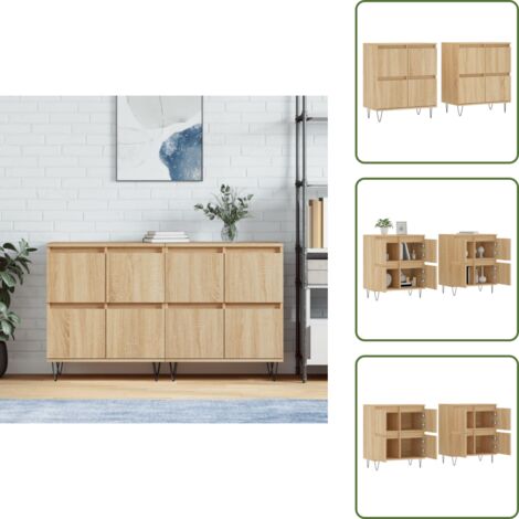 Aparadores para casa - vidaXL Aparadores 2 uds madera contrachapada color roble sonoma - Aparadores con metal