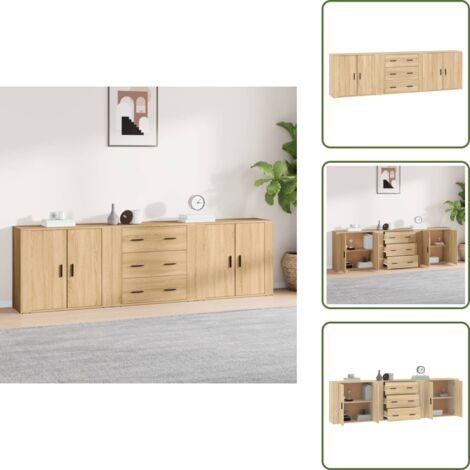 Aparadores para casa - vidaXL Aparadores 3 piezas madera contrachapada color roble sonoma - Aparadores de almacenamiento