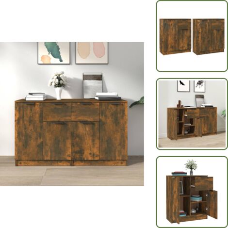 Aparadores para habitación - vidaXL Aparadores 2 uds madera contrachapada roble ahumado 60x30x70 cm - Aparadores decorativos