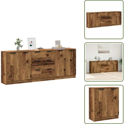 Aparadores para hogar - vidaXL Aparadors 3 uds madera de ingeniería envejecida 60x30x70 cm - Aparadores con puerta