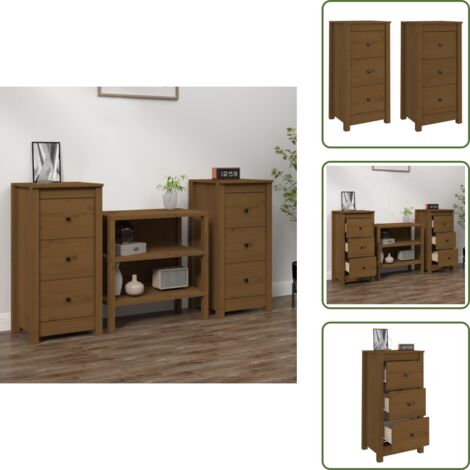 Aparadores para salón - vidaXL Aparadores 2 uds madera maciza de pino marrón miel 40x35x80 cm - Aparadores para dormitorio